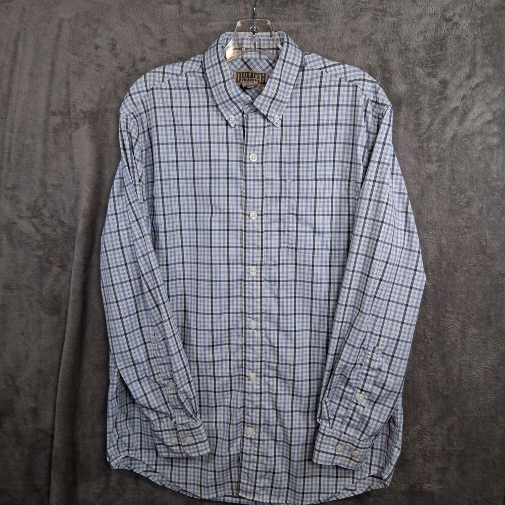 Duluth Trading DuluthFlex KPI Shirt Mens Zs M White BluePlaid Long Sleeve Button